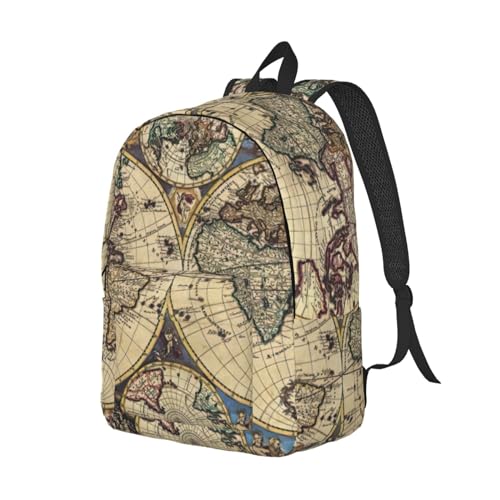 Ancient Map World Globe Print Canvas Backpack Women,Mens Travel Casual Daypack Bookbag For Laptop Work Travel Hiking2