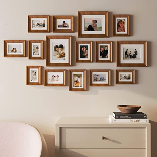 Image of Art Street Set of 15 Premium 3D Wall Photo Frames Sumptuous Memories Theme Individual Fiber Wood Photo Frames (Color - Cave Brown, Size - 8x10, 5x7, 4x6 Inchs)