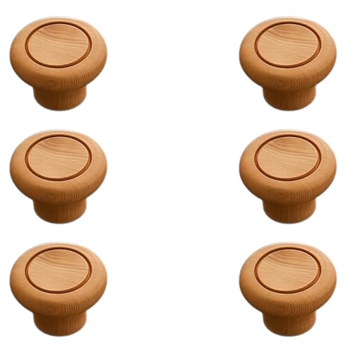 Image of 6 Piece Drawer Knobs for Kitchen- Door Knob for Cabinet, Cupboard & Dresser |Material-Steam Beech Wood, Natural Wood Finis| - 2 Inch-| 3 Years Warranty |