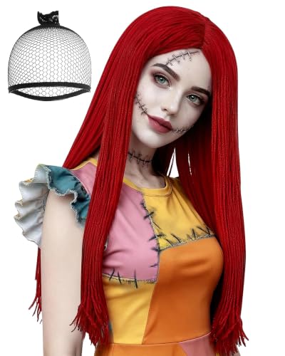 BESTBEL+Hair Cap Long Red Wig for Women Red Anime Wig Straight Scarlet Wigs for cosplay Crimson Hair for Anime Outfit Halloween Christmas Costume Party