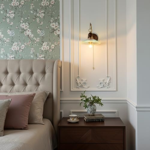 Aplique de pared moderno E14 para lámpara de noche con pantalla iridiscente y base de madera 3