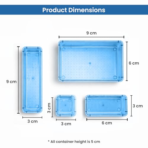 Image of ALOXE Drawer Organizer Makeup Organizer Box Blue Multipurpose Drawer Organisers Storage Box For Cosmetic, Jewellery, Office, Kitchen Items (16 Pcs)