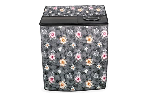 Image of Stylista Washing Machine Cover Compatible for Whirlpool 10.5 kg semi Automatic ACE 10.5 XL Floral Pattern Grey