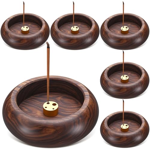 Honeydak 6 Pcs Incense Holder for Stick Wooden Round Incense Burner Stick Holder Bowl Ash Catcher Aromatherapy Ornament for Home Decor, Meditation, Yoga