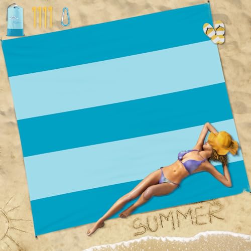 Famstar Beach Blanket Sandproof Waterproof 78''×81''1-5 Adults Oversized,Compact Lightweight Durable Beach Mat for Travel Camping Hiking Picnic Blanket
