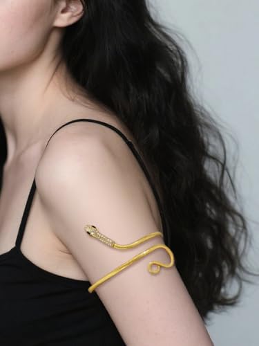 Gold Snake Arm Cuff Crystal Upper Arm Band Cuff Bracelets Sparkle Rhinestones Wrist Cuff Gold Bracelet Punk Adjustable Open Cuff Armlet Armband Jewelry for Party Prom3