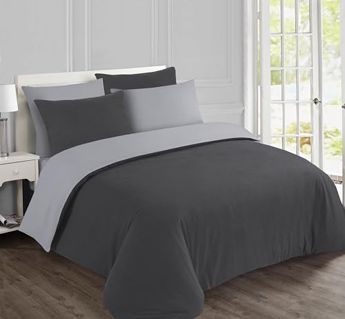 Vision - Juego de Funda nórdica de Franela de Color Gris y Antracita, Reversible, 240 x 220 cm con 2 Fundas de Almohada Surtidas, 65 x 65 cm, 100% algodón, Franela