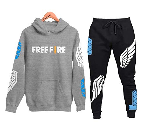 Conjunto Moletom Blusa Cinza e Calça Preta Free Fire Fã Angelical Tamanho: 16; Cor: Cinza, Preto