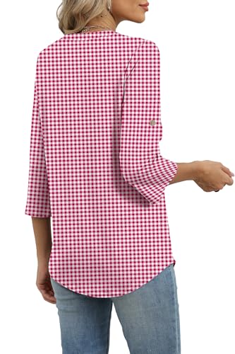 Image of XIEERDUO 3 /4 Length Sleeve Womens Tops V Neck T Shirts Both Side Buttons Blouses Business Casual Outfits Loose Fit