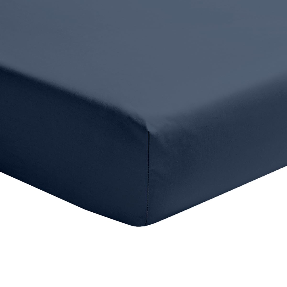 ESSIX, Plain Dyed Cotton Percale Fitted Sheet, 35 cm, Première, 140 x 190 cm, Navy Blue