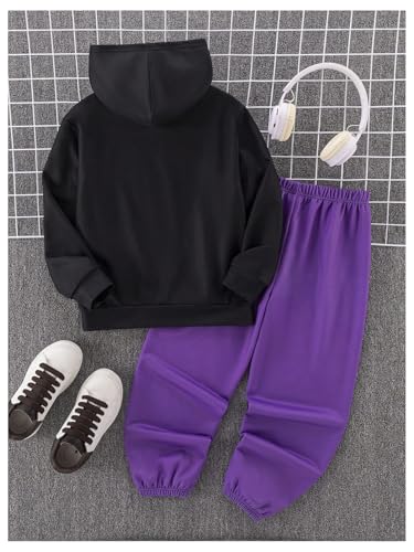 SweatyRocks Boy's Clothing Sets Letter Graphic Hoodie and Elastic Waist Sweatpants 2 Piece Outfits2