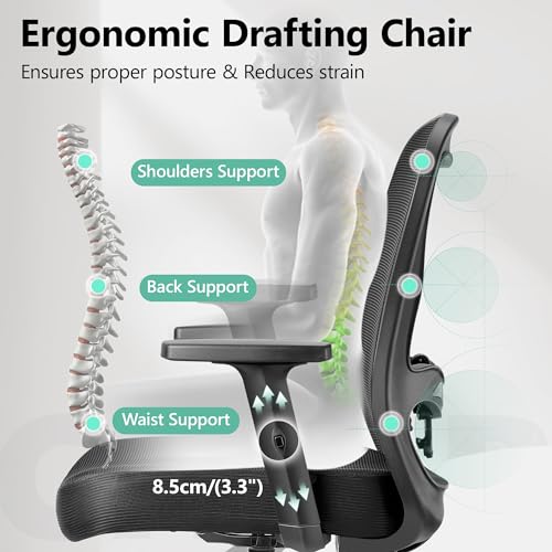 Primy PR959-Z Drafting Chair Ergonomic Tall Office Chair, High Back Breathable Mesh Desk Chair With Adjustable Footrest Ring Lumbar Support 2D Armrests, Executive Swivel Comfy Task Chair thumb #5