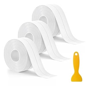 Caulk Tape, Jemey 3 Rolls Self Adhesive Waterproof Caulk Strip, Caulking Sealant Tape for Kitchen, Countertop, Bathroom, Sink, Shower, Bathtub, Toilet Edge Protector with Sealing Tool (1.5″ x 10.5Ft)