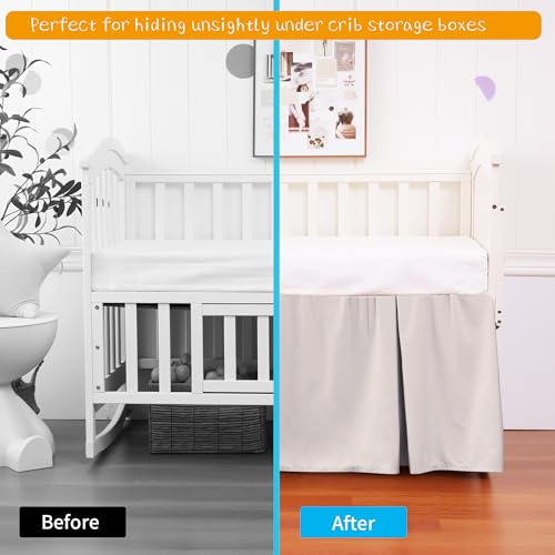 Image of Crib Bed Skirt Dust Ruffle 100% Cotton - Natural, Soft, Breathable for Baby's Delicate Skin, Nursery Toddler Crib Bed Skirt for Baby Boys Girls, Fits Standard Cribs 28 inch x 52 inch with 14 inch Drop