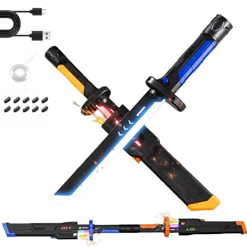 Cravonel 14 Inch Light Up Spark Swords Mist Sound Toys 2 Pack for Kids