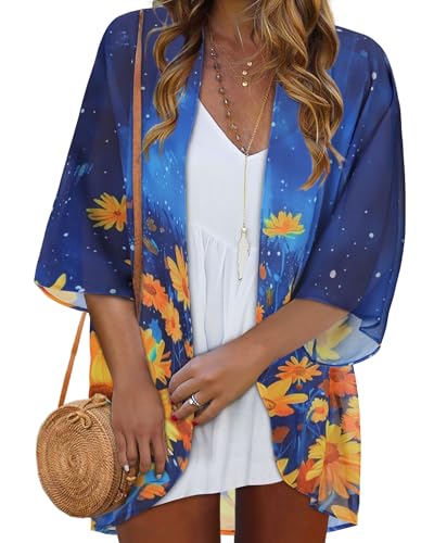 Image of Women Kimono Cardigans Casual Summer Tops Cover up Open Front Floral Print Resort Wear 2026