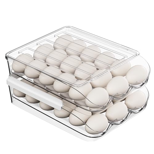 Proarea Egg Holder for Fridge 36 Capacity Automatic Rolling Egg Organizer for Refrigerator, Clear Stackable Container fo - Detailed View