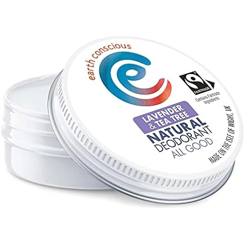 Earth Conscious 100% Natural Deodorant Organic Balm Cream 60g- Eco Friendly, Vegan, Plastic Free & Cruelty Free Deodorants for Men and Women. UK Made (Lavender & Tea Tree) Cover