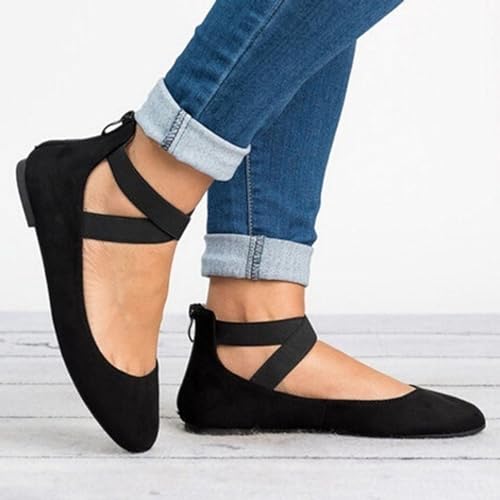 Women's Flats Comfortable Shoes Elastic Ankle Straps Closed Toe Ballerina Flats Dressy Ballet Casual Flat2
