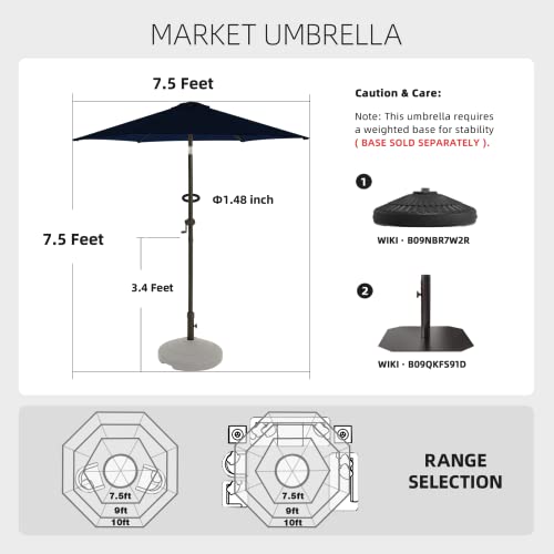 Wikiwiki 7.5 Ft Patio Umbrellas Outdoor Table Market Umbrella With Push Button Tilt/Crank,6 Sturdy Ribs, Fade Resistant Waterproof Polyester Dty Canopy For Garden, Lawn, Deck, Backyard & Pool #TOP4
