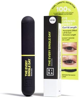 3INA MAKEUP - The Every Single Day Mascara (mini) - Máscara de Pestañas Negra Da Volumen y Longitud - Máscara con Efecto Pestañas Postizas - Para Ojos Sensibles - Travel Size - Vegan - Cruelty Free
