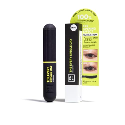 3INA MAKEUP - The Every Single Day Mascara (mini) - Máscara de Pestañas Negra Da Volumen y Longitud - Máscara con Efecto Pestañas Postizas - Para Ojos Sensibles - Travel Size - Vegan - Cruelty Free