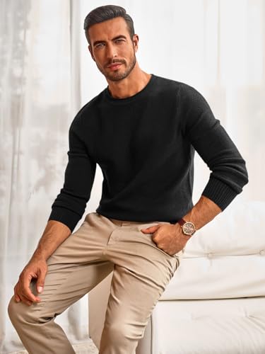 Runcati Mens Crewneck Sweater Casual Textured Knitted Thermal Pullover Sweaters4