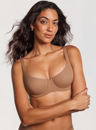 Image of DOBREVA Women's Unlined Balconette Bra Underwire Supportive Plus Size Smooth Scoop Neck
