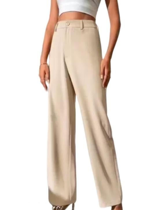 Image of Classic Women Elegant Cotton Blend Trousers for Office Casual Travel and Daily Comfort Beige S