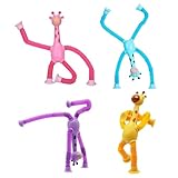 SSHUIKKAI 4 Stück Saugnapf Spielzeug Baby, Teleskop Saugnapf Giraffe Spielzeug, Telescopic Suction Cup Giraffe Toy, für Kinder Erwachsene(Blau/Rosa/Lila/Gelb Je 1)