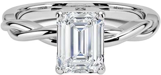 IGI Certified Twisted Solitaire Emerald Cut Lab Created Diamond Engagement Ring In 14k White Gold (H-I Color, VS1-VS2 Clarity Center)
