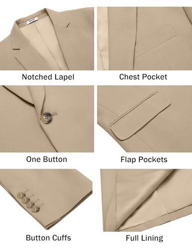 Image of COOFANDY Men Casual Blazer One Button Sport Coat Lightweight Suit Jacket | Slim Fit Sports Coat, Notched Lapel Collar, Double Vent, Elegant Blazer Jacket, Wedding Prom Formal Business Outfits