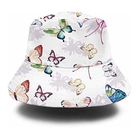 Pehede Watercolor Butterflies Bucket Hat for Women Reversible Summer Men Fashion Fisherman Beach Sun Hats, Butterflies1, 1 Cover