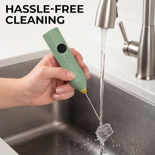Image of Zulay Kitchen Rechargeable Milk Frother Handheld - Frother Wand, Drink Mixer, Electric Whisk Frother, for Cappuccinos, Matcha & Protein Powder - Dynamic Triple Whisk, 3 Speed 500mAh Forrest Green Gold