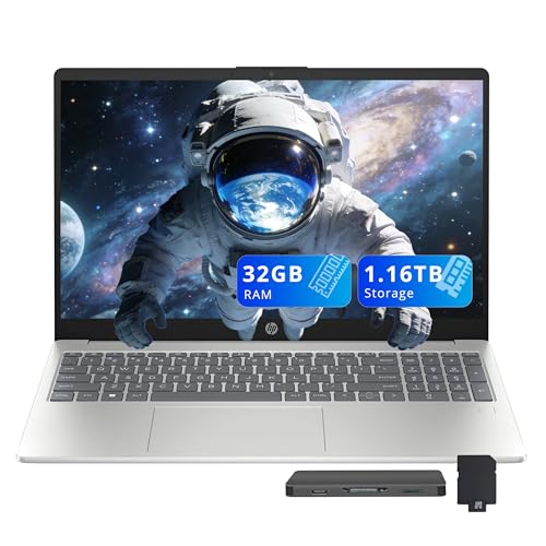 Image of HP Pavilion 15.6 inch FHD Business Laptop, Intel i3-N305, 32GB RAM, 1.16TB Storage(1TB SSD+160GB Docking Station Set), Intel UHD Graphics, Number Pad, Fingerprint Reader, Webcam, Wi-Fi 6, Win 11, Silver