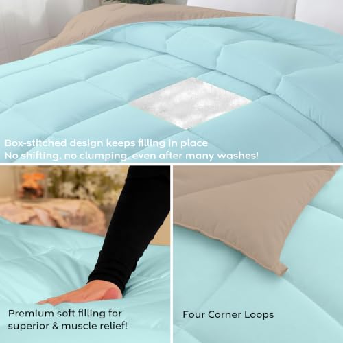 Image of AYKA Reversible Comforter 220 GSM Microfiber Reversible AC Comforter /Blanket for Winter /Quilt /Dohar /Duvets for King Size Blanket /Comforter Double Bed (Taupe & Aqua, 90 * 100 inch)