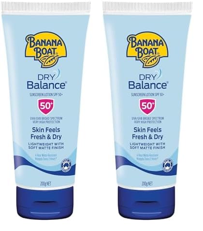 Banana Boat Dry Balance Sunscreen Lotion SPF50+ 200g, UVA/UVB, Soft Matte Finish, 4-Hour Water Resistant, Made in Australia (Pack of 2)