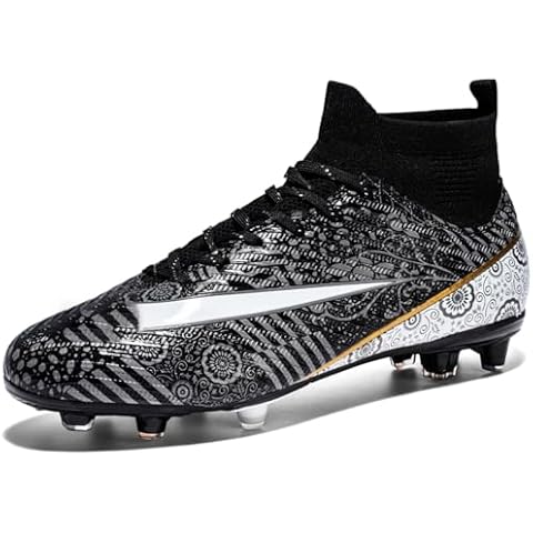 DimaiGlobal Kids Soccer Cleats Boys Youth Girls High-Top Trainning Firm Ground Soccer Shoes Athletics Outdoor Football Shoes Sneakers Black Cover