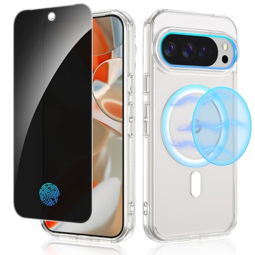 Image of Ruky for Google Pixel 10 Pro XL Case Compatible with MagSafe, Transparent | with Privacy Screen Protector, Clear Shockproof Protective Slim Phone Case for Google Pixel 10 Pro XL 6.8 inch, Transparent