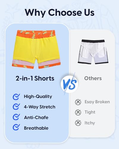 Image of maamgic Boys Swim Trunks with Compression Liner Quick Dry Swim Shorts Anti-Chafe Boy Bathing Suit