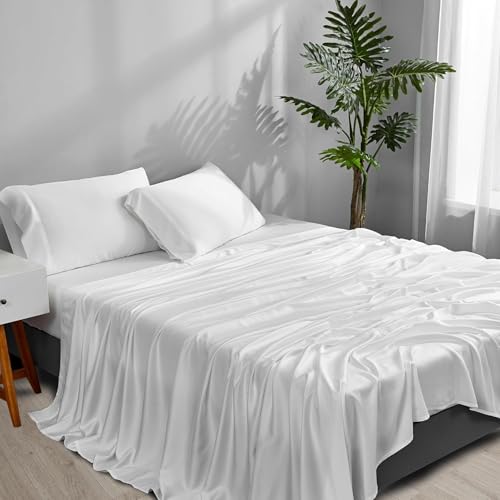 ACCURATEX Cooling Sheets Split King Size White - 100% Rayon Derived from Bamboo_, Luxury Hotel Sheet Set for Adjustable Bed, Super Soft Breathable Bedding Sheets up to 16 inches Deep Pockect