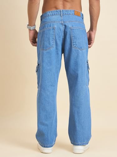 Image of STUDIO NEXX Men's Baggy fit Denim Cargo Pants |Non Stretchable| Wide Leg Jeans| Cargo Jeans|Baggy Cargos for Men