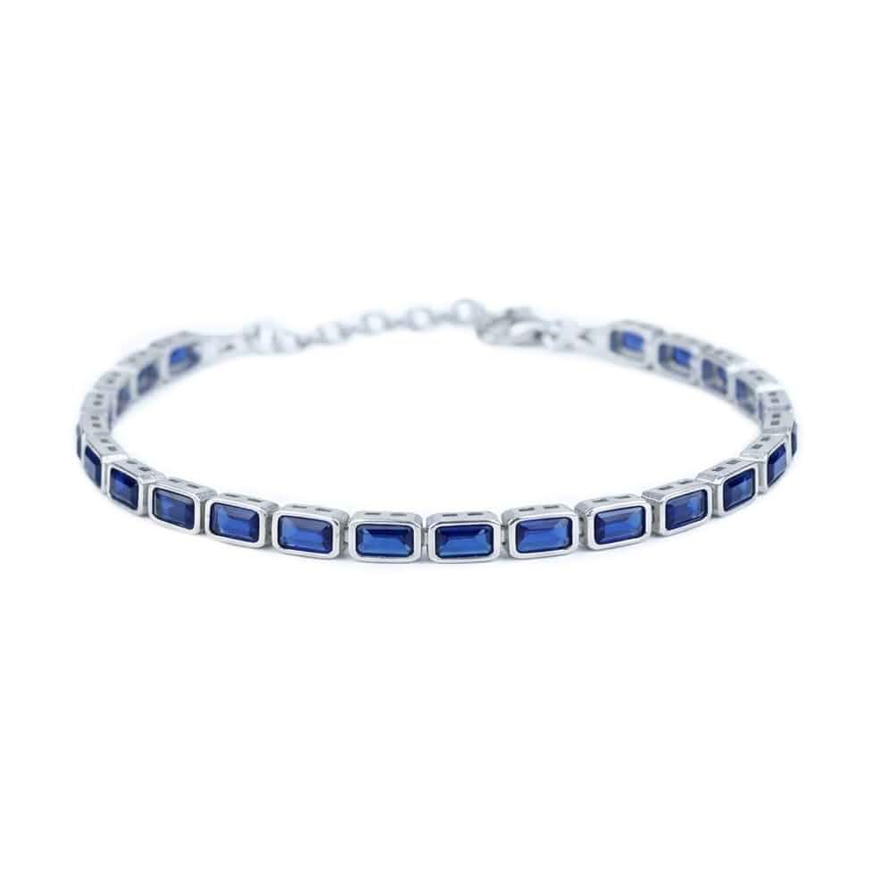 Mercan Silver Men Handmade Sapphire Tennis Bracelet, Elegant Sapphire Bracelet, Blue Gemstone Link Bracelet