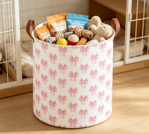 Image of 19.7 inch Laundry Basket,Dirty Clothes Hamper,Waterproof Storage Bin,Room Decor(Shimmer Bowknot)