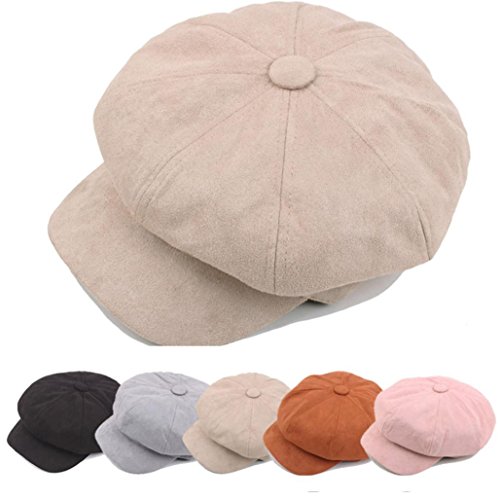 Hemlock Berets Hats, Women Girl Vintage Octagonal Hat Painter's Hat Cap Pile Cap Berets Flat Cap (Pink)