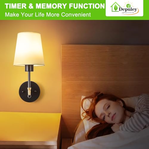 Image of Depuley Battery Operated Wall Sconce: Set of 2 19.99 inch Wireless Wall Lights with Remote for Bedroom - Rechargeable 15 Colors Black and Gold Wall Lamp for Living Room Hallway Decor