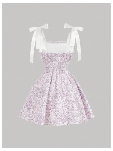 Image of Milumia Women's Floral Tie Shoulder Cami Dress Lace Up Side Vintage Flared Short Dresses