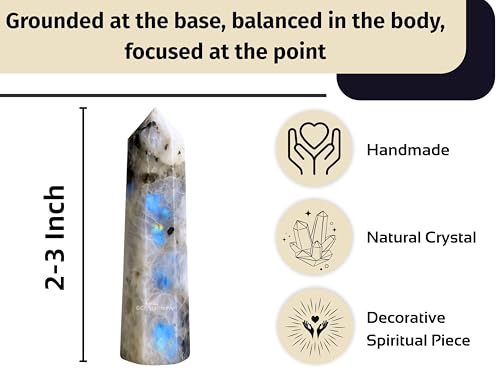 Image of Crystal Heaven Certified Rainbow Moonstone Crystal Tower Obelisk Point for Chakra, Healing and Balancing - AAA Grade Original Certified Gemstone Agate for Reiki Meditation Yoga Spiritual (2-3 Inches)