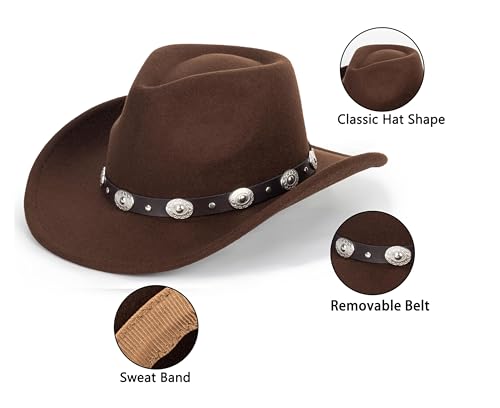 Kids Western Cowboy Hat Wide Brim with Band Wool Felt Vintage Jazz Fedora Cowgirl Hats for 3-7 Years Boys Girls3