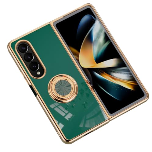 Image of Asuwish Phone Case for Samsung Galaxy Z Fold 4 5G 2022 Cover and Magnetic Ring Holder Stand Kickstand Slim Hybrid Silicone Cell Accessories Protective ZFold4 Z4 Fold4 4Z ZFold45G G5 Women Men Green